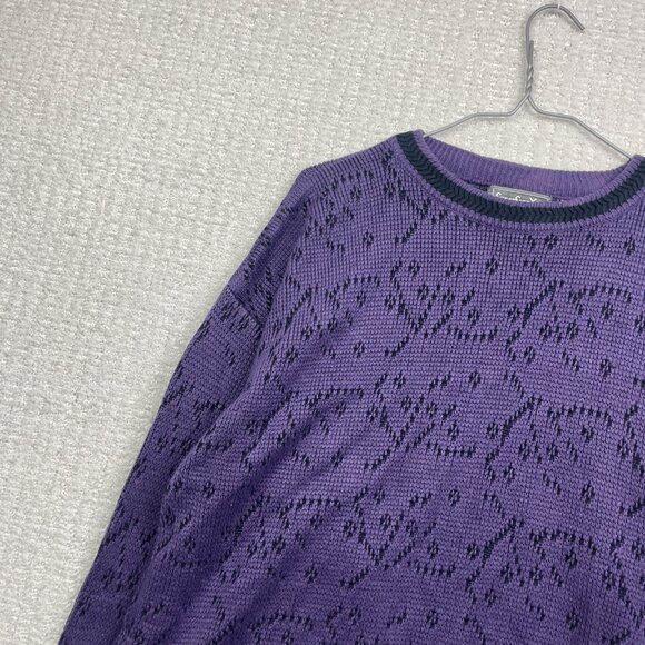 Vintage Serge Saint Yves Psychedelic Knit Sweater Retro Purple / Black Mens XL - Picture 2 of 16